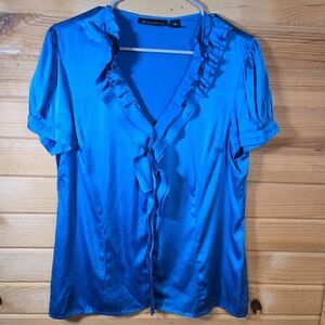 Vintage INC International Concepts Silk Short Sleeve Top Womens 14 Teal 90s